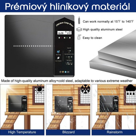 Automatické otevírání a zavírání kurníku Ollewiellan, posuvná dvířka s časovačem a senzorem + akumulátor