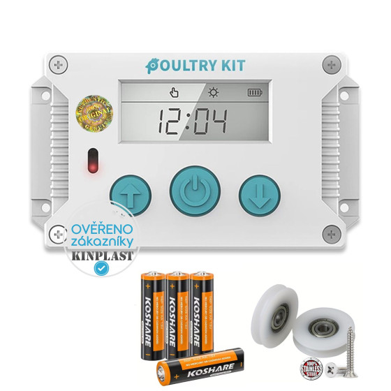 Automatická dvířka kurníku - strojek Poultry kit Smart 4x baterie AA, otevírání a zavírání vertikálních dvířek
