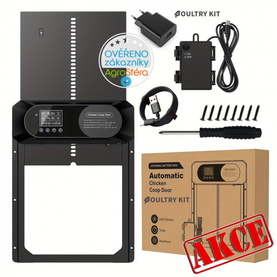 Automatická dvířka kurníku Automatic 30,5 x 40,5 cm, Extra velká hliníková dvířka, světelný senzor, časovač, 3x AA baterie