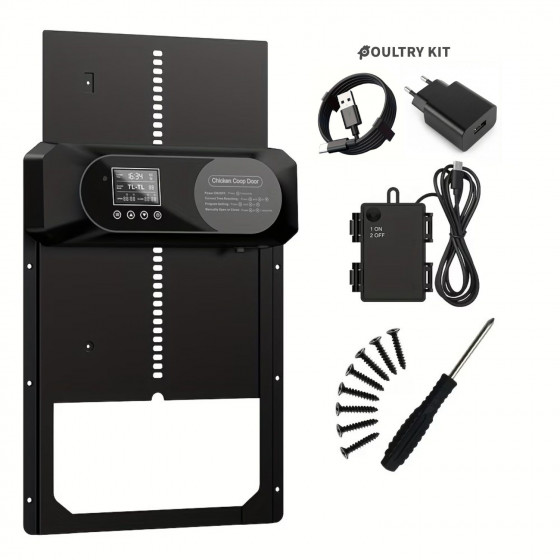 Automatická dvířka kurníku Automatic 30,5 x 40,5 cm, Extra velká hliníková dvířka, světelný senzor, časovač, 3x AA baterie