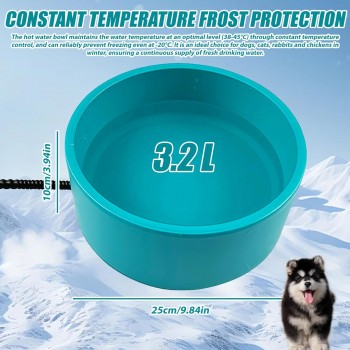Vyhřívaná miska pro psy a jiná zvířata 3,2 l, regulace teploty 28–35 °C, bez BPA, 2m ocelový kabel, zabraňuje zamrznutí vody