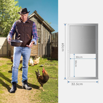 Dvířka pro otevírač kurníku D 300 x 300 mm, dělené hliníkové ližiny, hliníková dělená deska 1,5 mm, montážní materiál