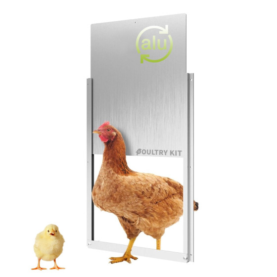 Dvířka pro otevírač kurníku, 220 x 330 mm, Kerbl, hliníkové ližiny a dvířka z hliníkového plechu 2 mm