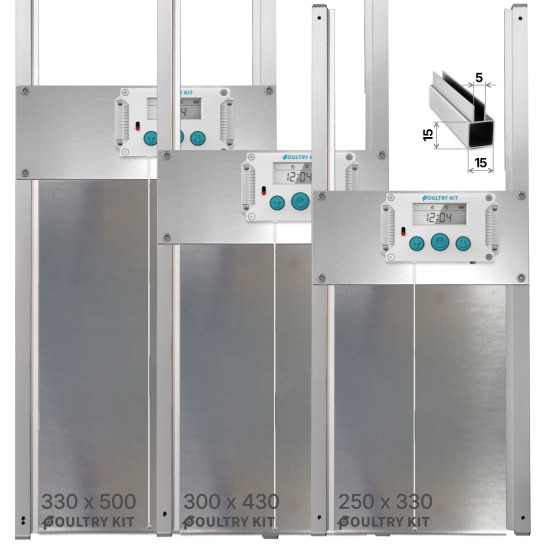 Automatické otevírání a zavírání kurníku Poultry kit Komplet 250x330 S, 230V + Solární panel 2000 mAh, kompletní sada s dvířky