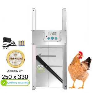 Automatické otevírání a zavírání kurníku Poultry kit Komplet 250x330, 230V + 4x baterie AA, kompletní sada s dvířky