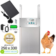 Automatické otevírání a zavírání kurníku Poultry kit Komplet 250x330 S, 230V + Solární panel 2000 mAh, kompletní sada s dvířky