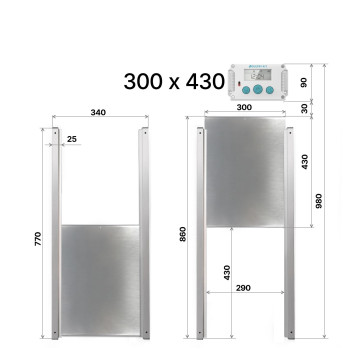 Bezpečnostní dvířka do kurníku 300 x 430 mm, Extra pevná hliníková dvířka 2 mm a kvalitní eloxované profily 15 x15 mm