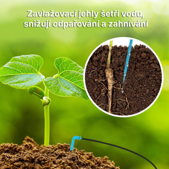 Automatická solární závlaha - 15 Biling 54l/h, baterie 3000 mAh, zavlažovací systém 15 kapačů, solární panel 7,5 W, 15 m