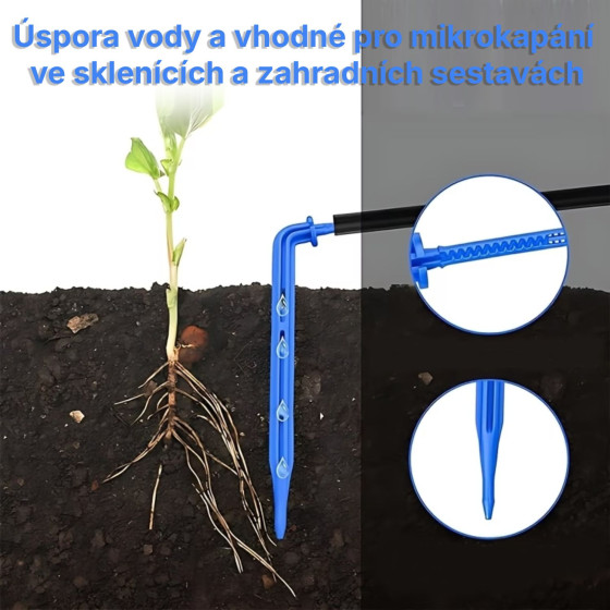 Zavlažovací jehla, 10x kapkovací jehla ke kořenům 10 cm, bez regulovaného výtoku, připojení na hadičky 4/7mm