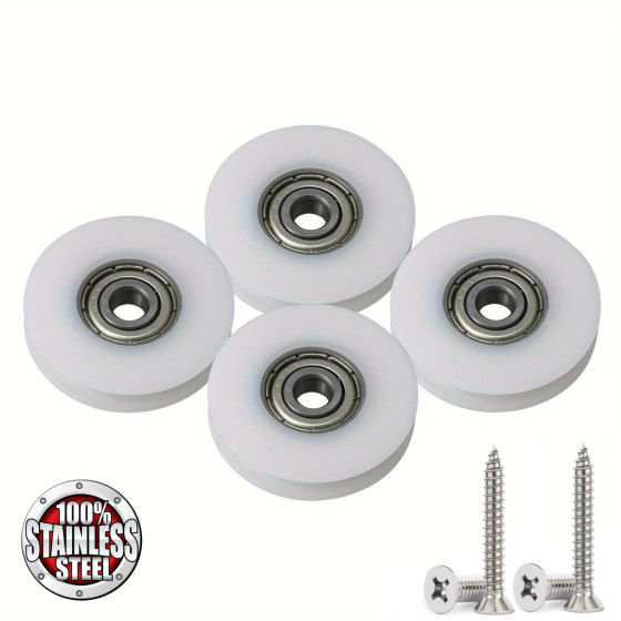 Kladky pro otvírač dveří kurníku s ložiskem 30 mm, 4 kusy  + nerezové šrouby pro vedení šňůrky pro padací dvířka