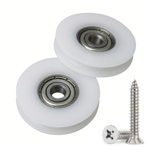 Kladky pro otvírač dveří kurníku s ložiskem 30 mm, 2 kusy  + nerezové šrouby pro vedení šňůrky pro padací dvířka