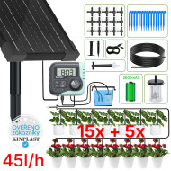Automatická solární závlaha - 20 Rainpoint 45l/h, baterie 2600 mAh, zavlažovací systém 15 kapačů + rozšiřující sada 5 kapačů