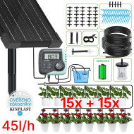 Automatická solární závlaha - 30 Rainpoint 45l/h, baterie 2600 mAh, zavlažovací systém 15 kapačů + rozšiřující sada 15 kapačů