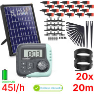 Automatická solární závlaha - 20 Rainpoint 45l/h, baterie 2600 mAh, zavlažovací systém 20 regulovatelných kapačů, 20 metrů