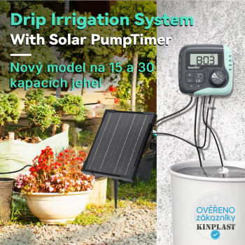 Automatická solární závlaha - 30 Rainpoint 45l/h, baterie 2600 mAh, zavlažovací systém 15 kapačů + rozšiřující sada 15 kapačů