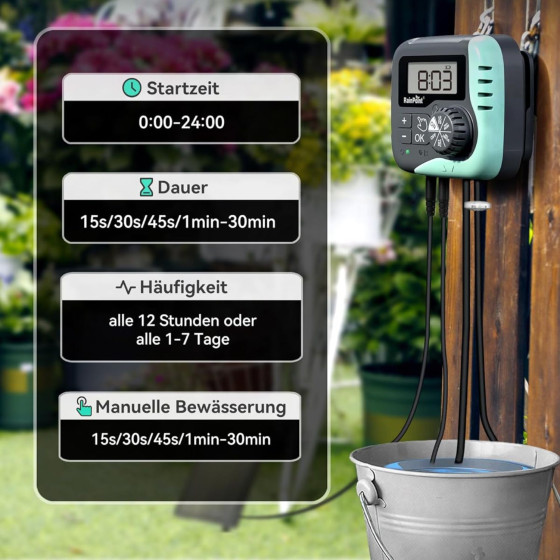 Automatická solární závlaha - 20 Rainpoint 45l/h, baterie 2600 mAh, zavlažovací systém 15 kapačů + rozšiřující sada 5 kapačů