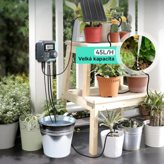 Automatická solární závlaha - 20 Rainpoint 45l/h, baterie 2600 mAh, zavlažovací systém 15 kapačů + rozšiřující sada 5 kapačů