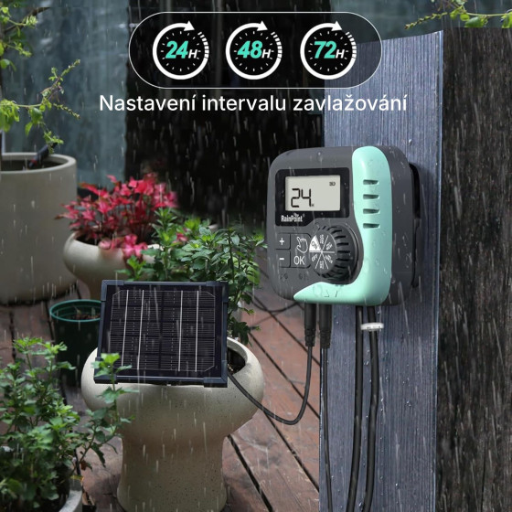Automatická solární závlaha - 20 Rainpoint 45l/h, baterie 2600 mAh, zavlažovací systém 15 kapačů + rozšiřující sada 5 kapačů