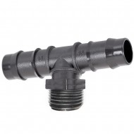 Konektor T 16mm spojka 3/4" vnější závit pro distribuční a kapkovací hadice Konektor T 16mm spojka 3/4" vnější závit pro distribuční a kapkovací hadice