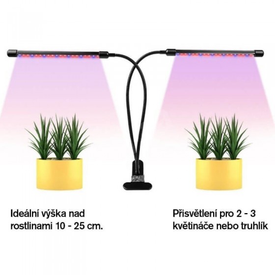 Growlight lampa na rostliny dvojitá, 18W LED s klipsem 