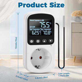 Digitální regulátor teploty Diymore pro skleník se snímačem až 3680W, regulace topení a chlazení -40° až 120°C Digitální regulátor teploty Diymore pro skleník se snímačem až 3680W, regulace topení a chlazení -40° až 120°C