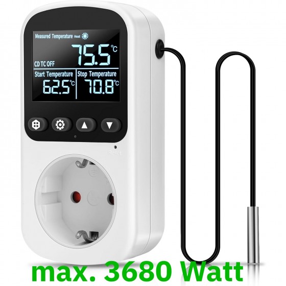 Digitální regulátor teploty Diymore pro skleník se snímačem až 3680W, regulace topení a chlazení -40° až 120°C Digitální regulátor teploty Diymore pro skleník se snímačem až 3680W, regulace topení a chlazení -40° až 120°C