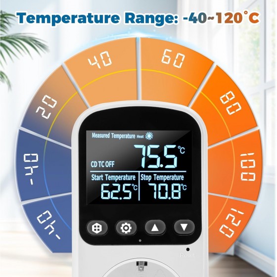 Digitální regulátor teploty Diymore pro skleník se snímačem až 3680W, regulace topení a chlazení -40° až 120°C Digitální regulátor teploty Diymore pro skleník se snímačem až 3680W, regulace topení a chlazení -40° až 120°C