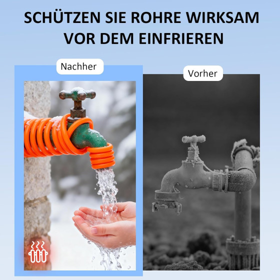 Topný kabel s termostatem, 10 metrů, 25 W/m (250W), samoregulační topný 5° až 10°C, pás ochrana proti mrazu, pro ochranu potrubí