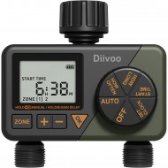Zavlažovací hodiny Diivoo 02, regulace času a cyklu, 2x 1,5V AAA, automatický a manuální režim, vodotěsnost IPX5, velký displej LCD