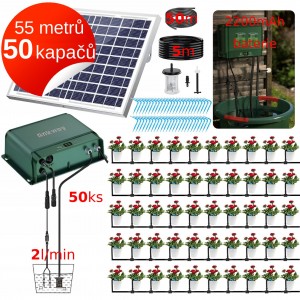 Automatická solární závlaha - Solární automatický zavlažovací systém 50+5 metrů, 50 kapačů
