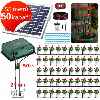 Automatická solární závlaha - Solární automatický zavlažovací systém 50+5 metrů, 50 kapačů